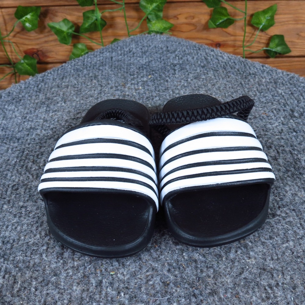 Wonder Nation Toddler Boys Slide Sandal Size 6C Casual Summer Black White Stripe - Picture 2 of 5